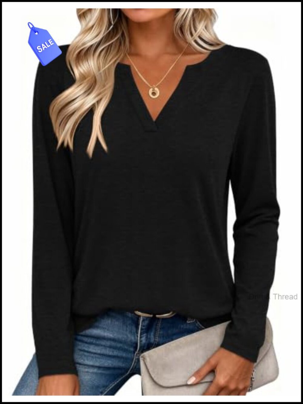 Womens Long Sleeve V Neck Tunic Tee Soft Stretch Casual Dressy Top